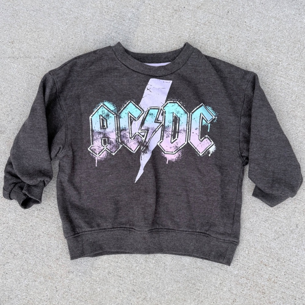 AC/DC Toddler Kids Charcoal Gray Graphic Fleece Sweatshirt Size 2T Pullover